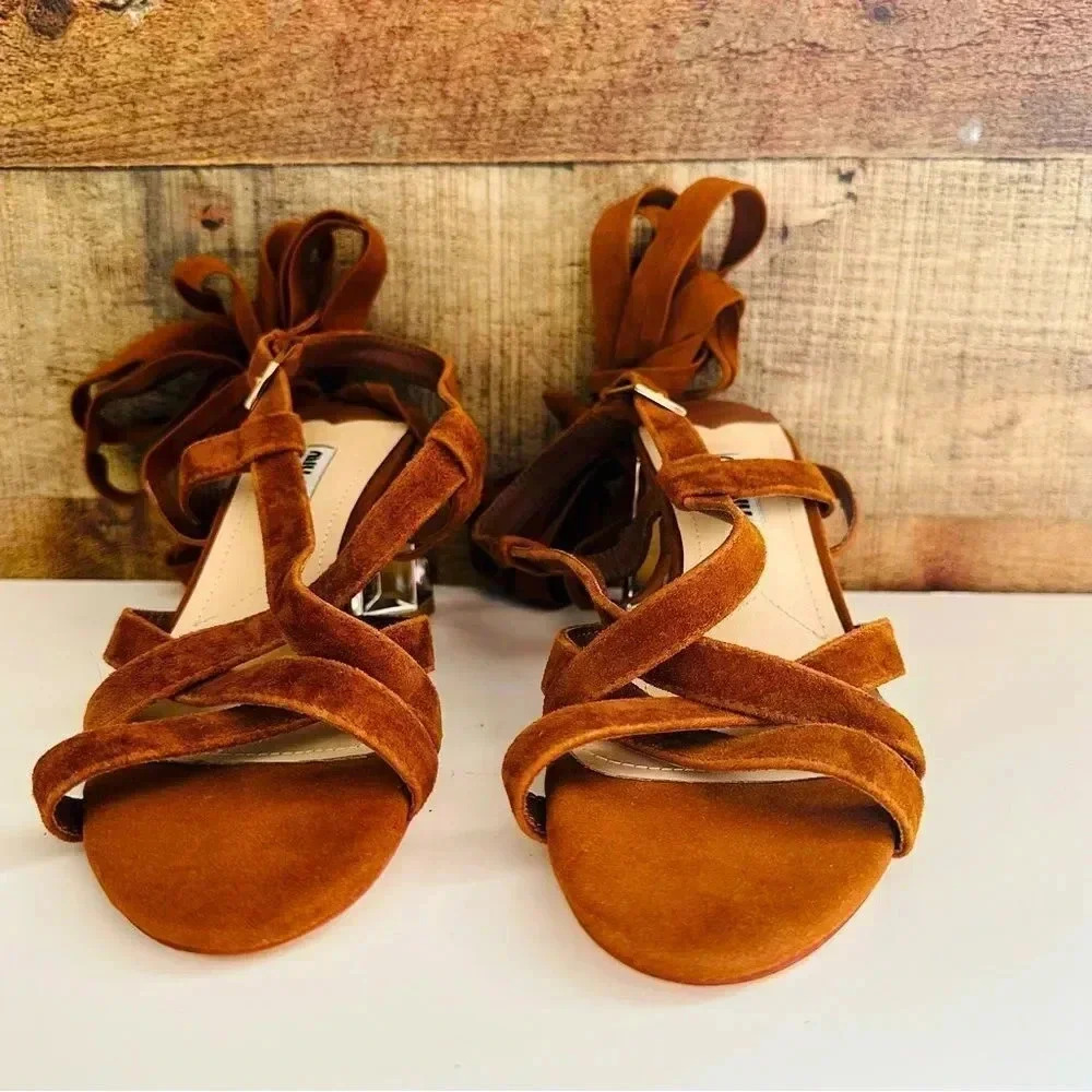 Nwot Miu Miu Suede Gladiator Mirriored Heel Sanda… - image 6